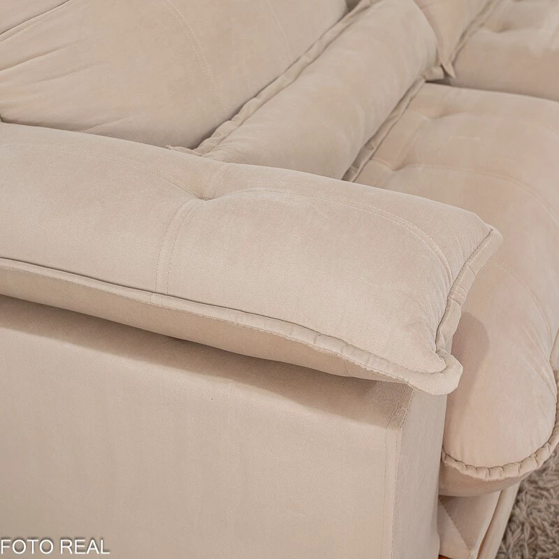 Sofá Retrátil Reclinável Ibis 2.30m Veludo Bege 827 - D33 e Molas Ensacadas - Imagem 3