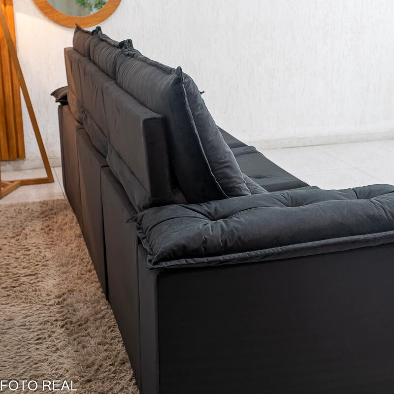 Sofá Retrátil Reclinável City 2.70m Veludo Preto - Sem Caixa - Imagem 6