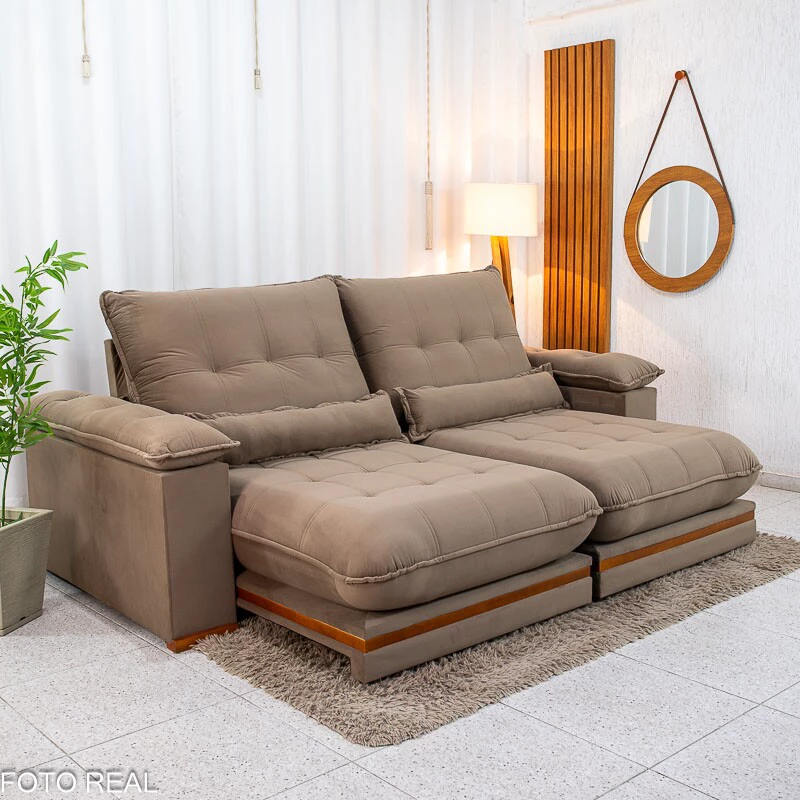 Sofá Retrátil Reclinável Ibis 2.30m Veludo Cappucino 828 - D33 e Molas Ensacadas - Imagem 2