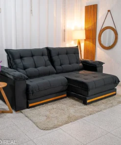 Sofá Retrátil Reclinável Barcelona 2.50m Veludo Preto 322 - D33 e Molas Ensacadas