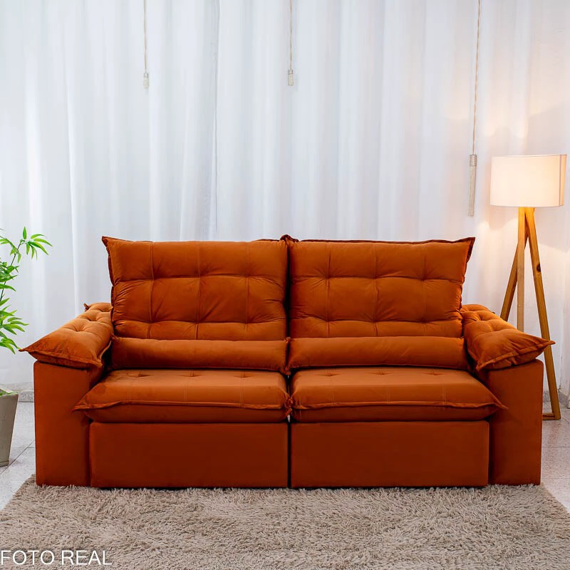 Sofá Retrátil Reclinável Emanuelly 2.30m Veludo Terracota 24 - Imagem 7