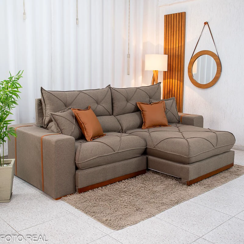 Sofá Retrátil Reclinável Gran Bello 2.50m Linho Marrom - Molas Ensacadas Pocket