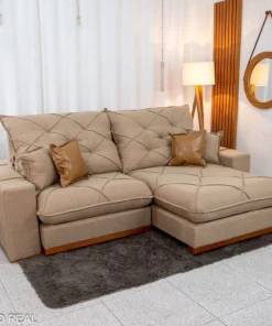 Sofá Retrátil Reclinável Malibu 2.50m Linho Bege 1006 - D33 e Molas Ensacadas