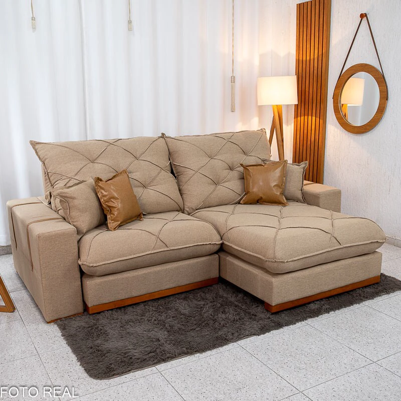 Sofá Retrátil Reclinável Malibu 2.50m Linho Bege 1006 - D33 e Molas Ensacadas