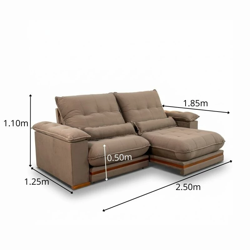 Sofá Retrátil Reclinável Ibis 2.50m Veludo Capuccino 828 - D33 e Molas Ensacadas - Imagem 4