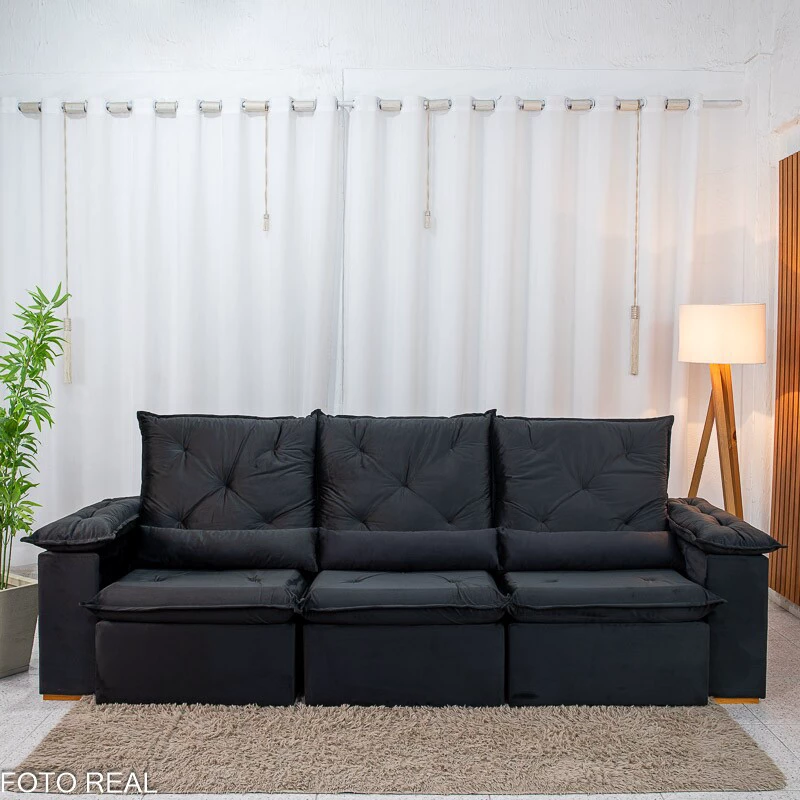 Sofá Retrátil Reclinável City 2.70m Veludo Preto - Sem Caixa - Imagem 10