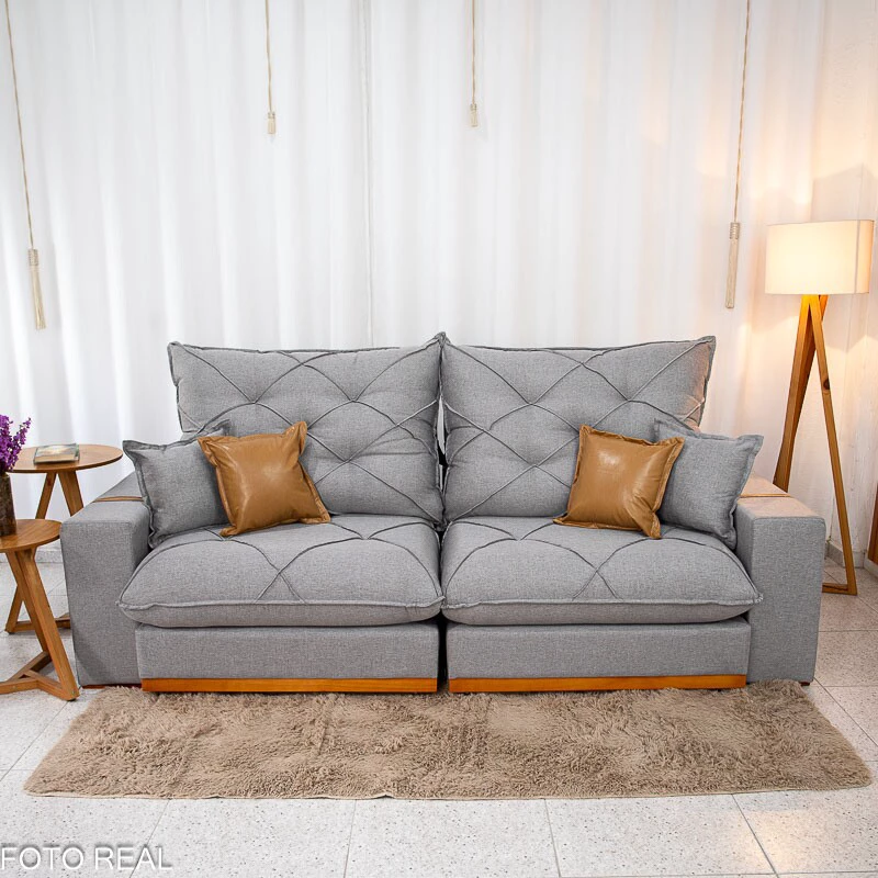 Sofá Retrátil Reclinável Malibu 2.50m Linho Cinza 1008 - D33 e Molas Ensacadas - Imagem 8