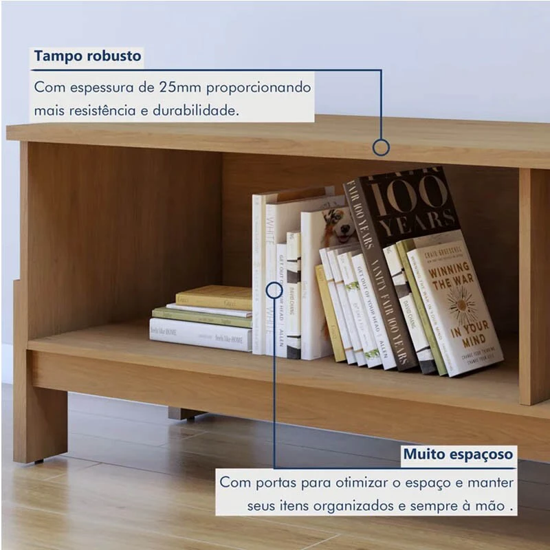 Rack Bancada Ouro Preto Larg. 1.64m Cinamomo/Off C/Detalhe Frisado para TV até 65" - Valdemóveis - Imagem 6