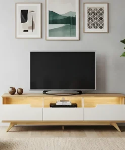 Bancada Diplomata Larg. 2.00m Cinamomo/Off Para TV's até 70 Polegadas - Valdemóveis