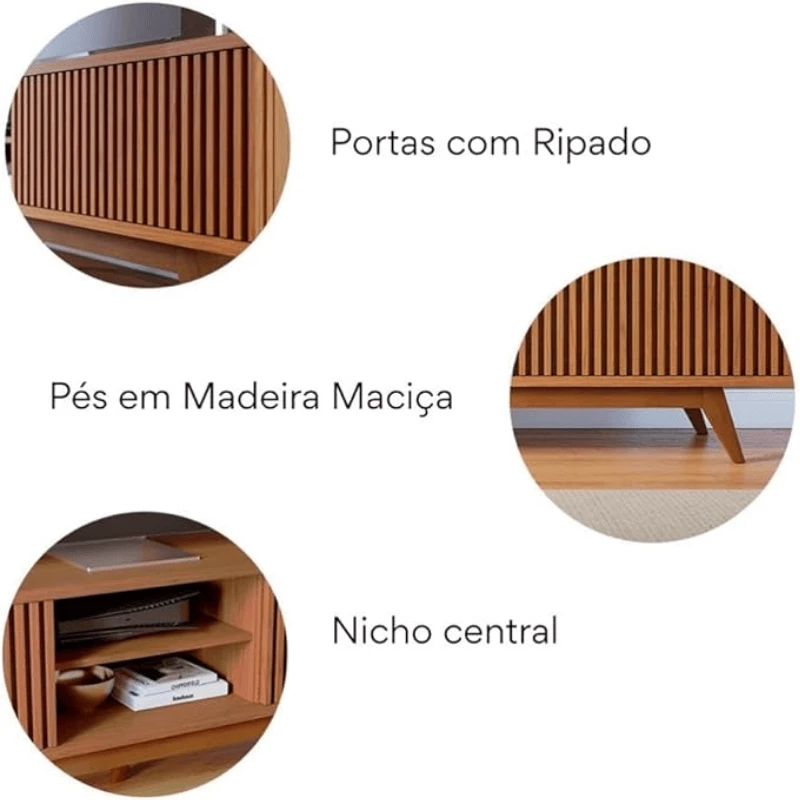 Rack Bancada Fortaleza C/Detalhe Ripado Larg. 2.18m Freijó Para TV's até 75 Polegadas - Colibri - Imagem 11