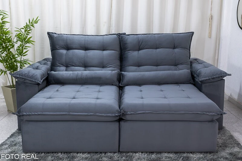 Sofá Retrátil Reclinável Emanuelly 2.00m Veludo Cinza 20 - Imagem 5