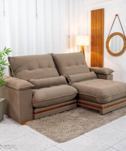 Sofá Retrátil Reclinável Ibis 2.50m Veludo Capuccino 828 - D33 e Molas Ensacadas