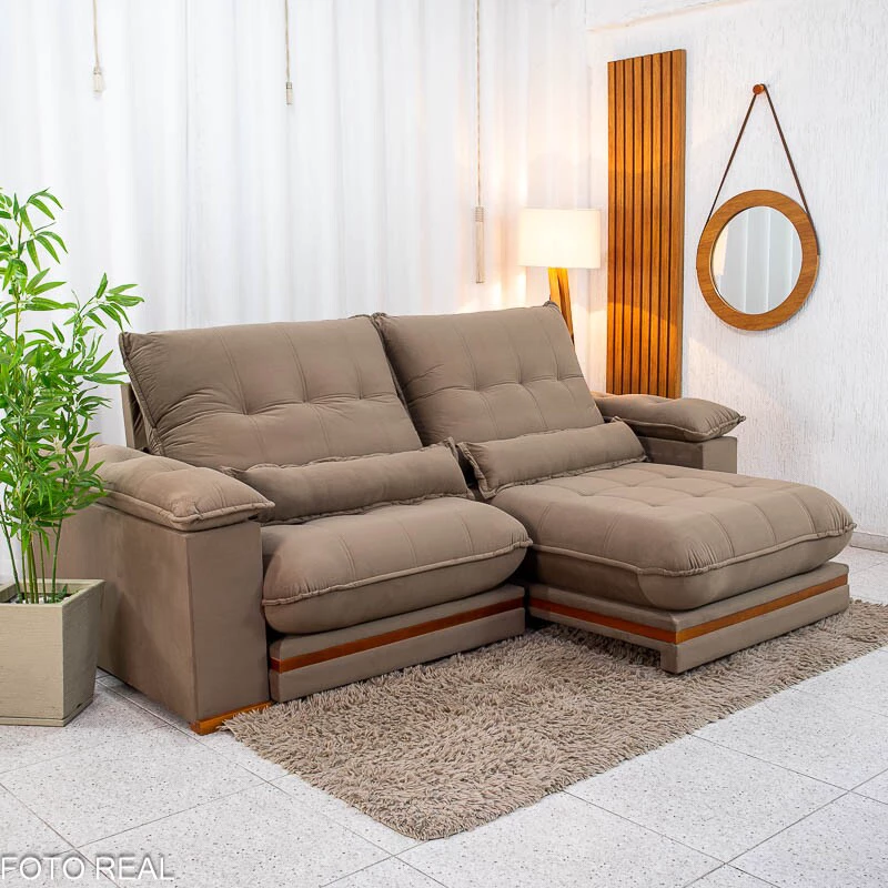 Sofá Retrátil Reclinável Ibis 2.50m Veludo Capuccino 828 - D33 e Molas Ensacadas