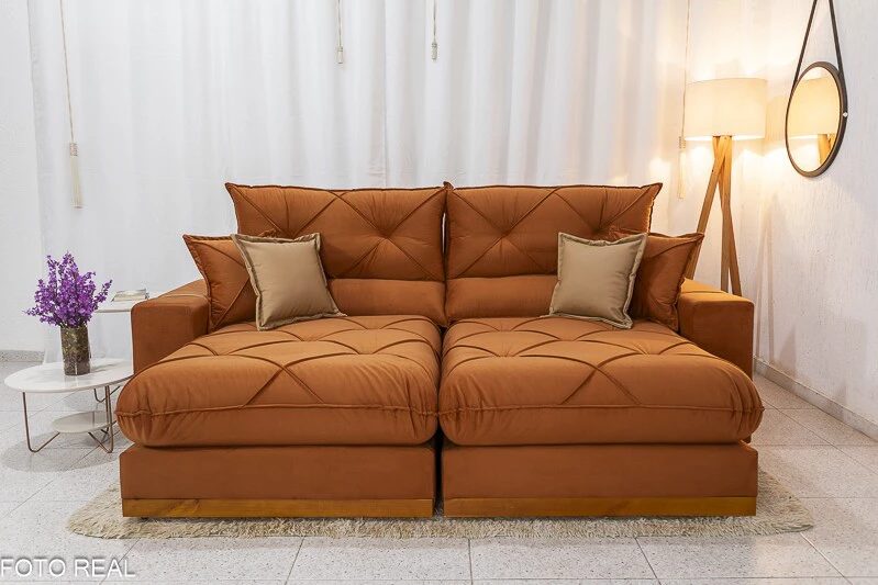 Sofá Retrátil Reclinável Gran Bello 2.30m Veludo Terracota 24 - Molas Ensacadas Pocket - Imagem 7