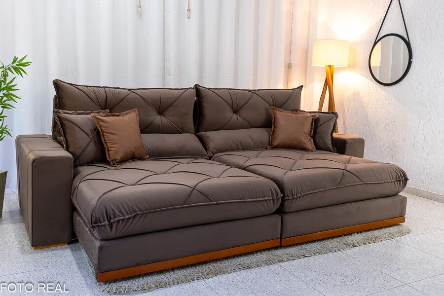 Sofá Retrátil Reclinável Gran Bello 2.90m Veludo Marrom - Molas Ensacadas - Imagem 3