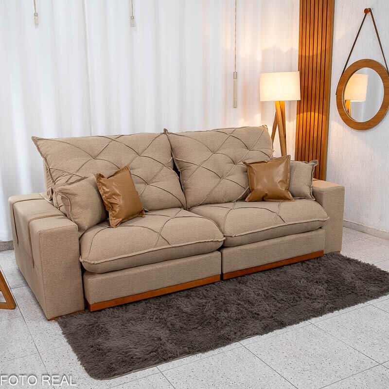 Sofá Retrátil Reclinável Malibu 2.50m Linho Bege 1006 - D33 e Molas Ensacadas - Imagem 6