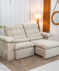 Sofá Retrátil Reclinável Emanuelly 2.00m Veludo Bege 01