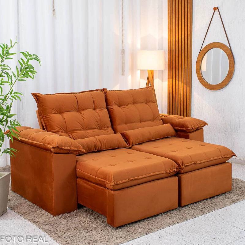 Sofá Retrátil Reclinável Emanuelly 2.00m Veludo Terracota 24 - Imagem 10