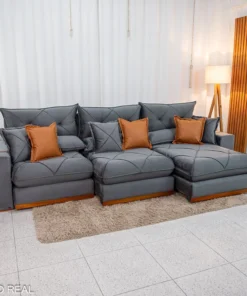 Sofá Retrátil Reclinável Gran Bello 3.20m Veludo Cinza - Molas Ensacadas
