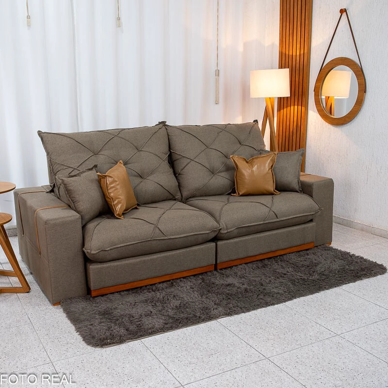 Sofá Retrátil Reclinável Malibu 2.50m Linho Marrom 1007 - D33 e Molas Ensacadas - Imagem 6