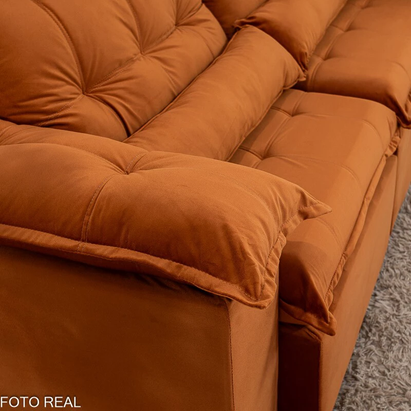 Sofá Retrátil Reclinável Emanuelly 2.00m Veludo Terracota 24 - Imagem 2