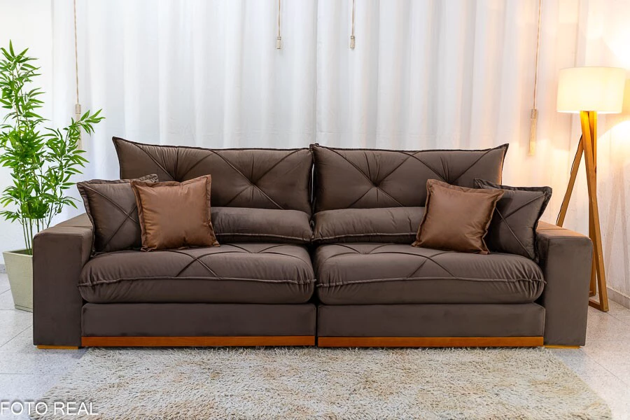 Sofá Retrátil Reclinável Gran Bello 2.90m Veludo Marrom - Molas Ensacadas - Imagem 6