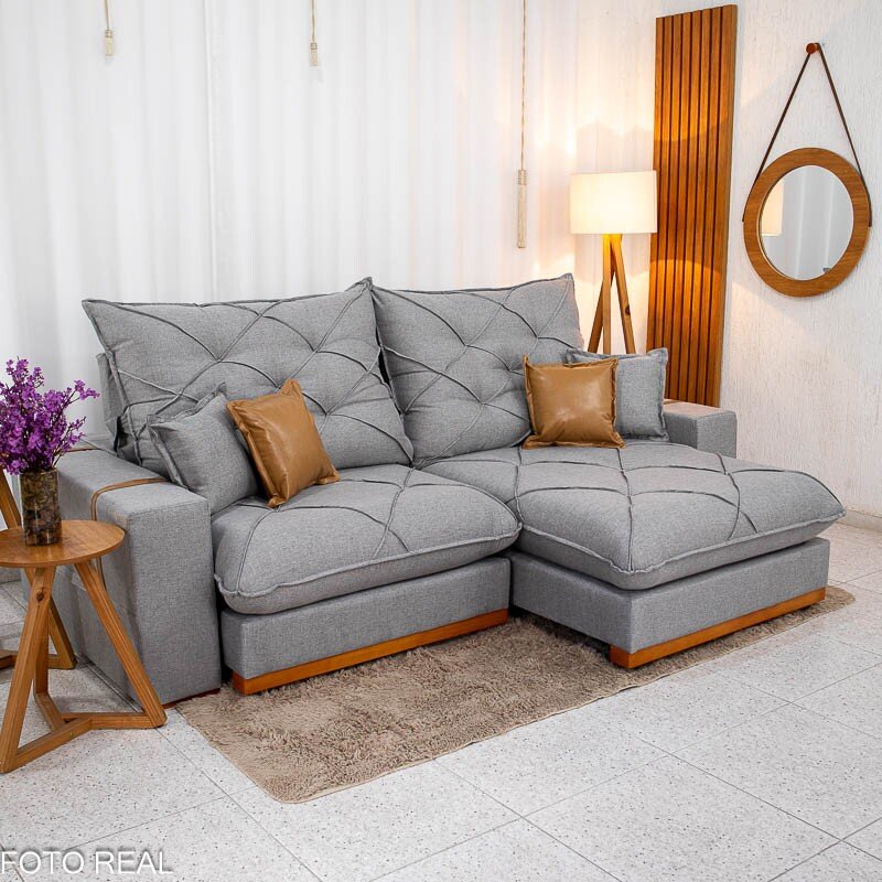 Sofá Retrátil Reclinável Malibu 2.50m Linho Cinza 1008 - D33 e Molas Ensacadas