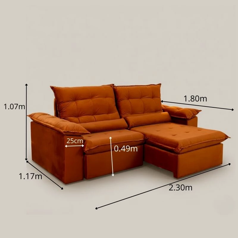 Sofá Retrátil Reclinável Emanuelly 2.30m Veludo Terracota 24 - Imagem 10