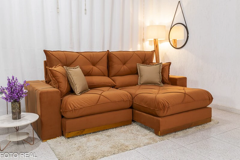 Sofá Retrátil Reclinável Gran Bello 2.30m Veludo Terracota 24 - Molas Ensacadas Pocket