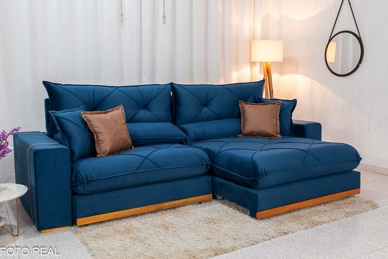 Sofá Retrátil Reclinável Gran Bello 2.90m Veludo Azul - Molas Ensacadas - Imagem 6