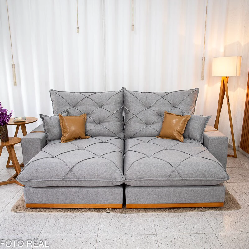 Sofá Retrátil Reclinável Malibu 2.50m Linho Cinza 1008 - D33 e Molas Ensacadas - Imagem 7