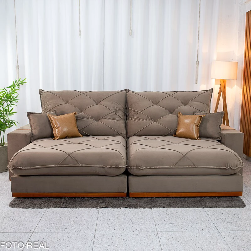 Sofá Retrátil Reclinável Malibu 2.90m Veludo Capuccino 828 - D33 e Molas Ensacadas - Imagem 8