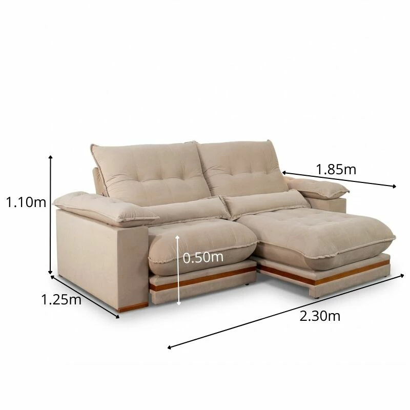Sofá Retrátil Reclinável Ibis 2.30m Veludo Bege 827 - D33 e Molas Ensacadas - Imagem 8