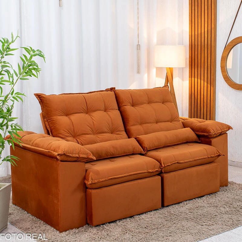 Sofá Retrátil Reclinável Emanuelly 2.00m Veludo Terracota 24 - Imagem 6