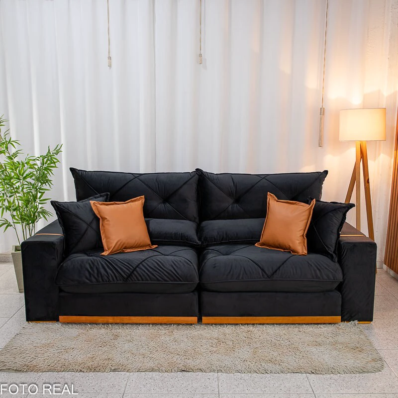 Sofá Retrátil Reclinável Gran Bello 2.30m Veludo Preto 21 - Molas Ensacadas Pocket - Imagem 7