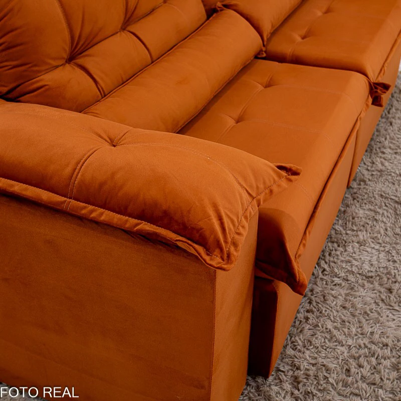 Sofá Retrátil Reclinável Emanuelly 2.30m Veludo Terracota 24 - Imagem 4