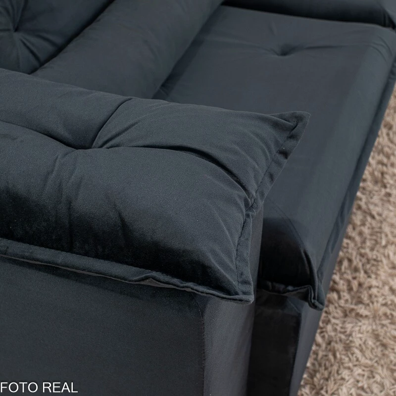 Sofá Retrátil Reclinável City 2.70m Veludo Preto - Sem Caixa - Imagem 2