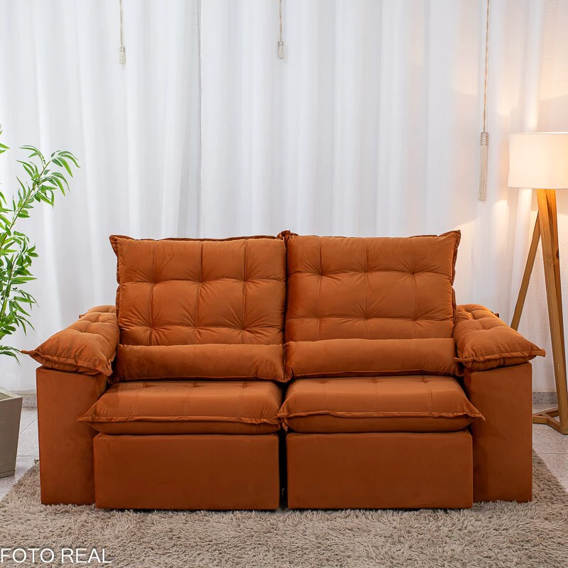 Sofá Retrátil Reclinável Emanuelly 2.00m Veludo Terracota 24 - Imagem 4