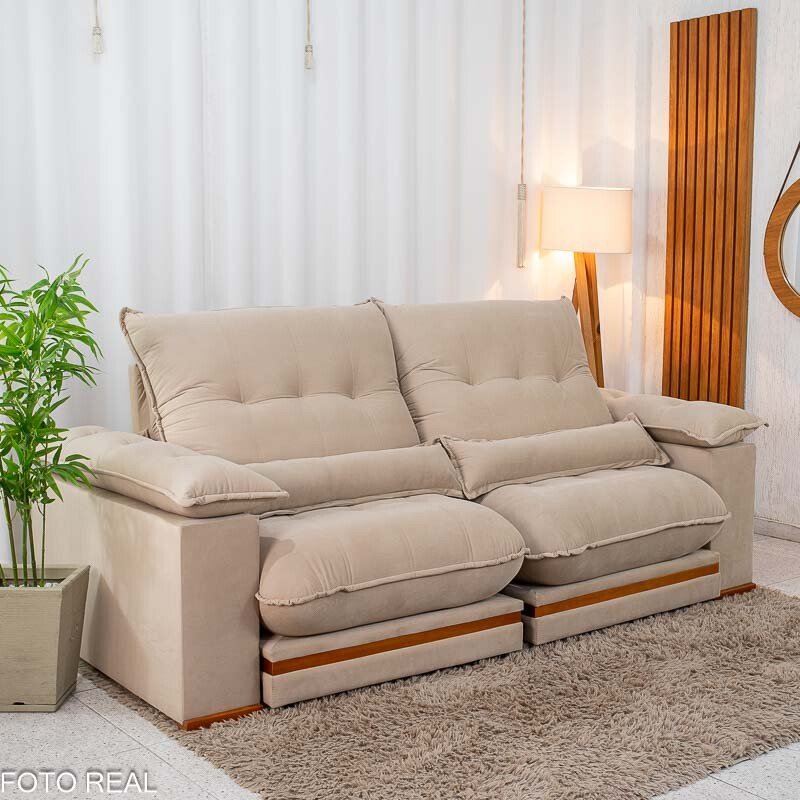 Sofá Retrátil Reclinável Ibis 2.30m Veludo Bege 827 - D33 e Molas Ensacadas - Imagem 12