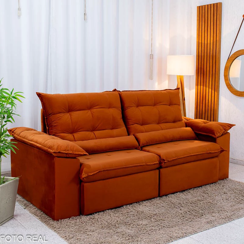 Sofá Retrátil Reclinável Emanuelly 2.30m Veludo Terracota 24 - Imagem 9
