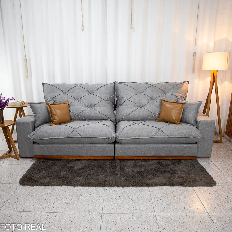 Sofá Retrátil Reclinável Malibu 2.90m Linho Cinza 1008 - D33 e Molas Ensacadas - Imagem 7