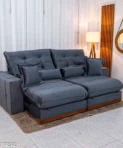 Sofá Retrátil Reclinável Toronto 2.50m Veludo Chumbo 4053 - D33 e Molas Ensacadas