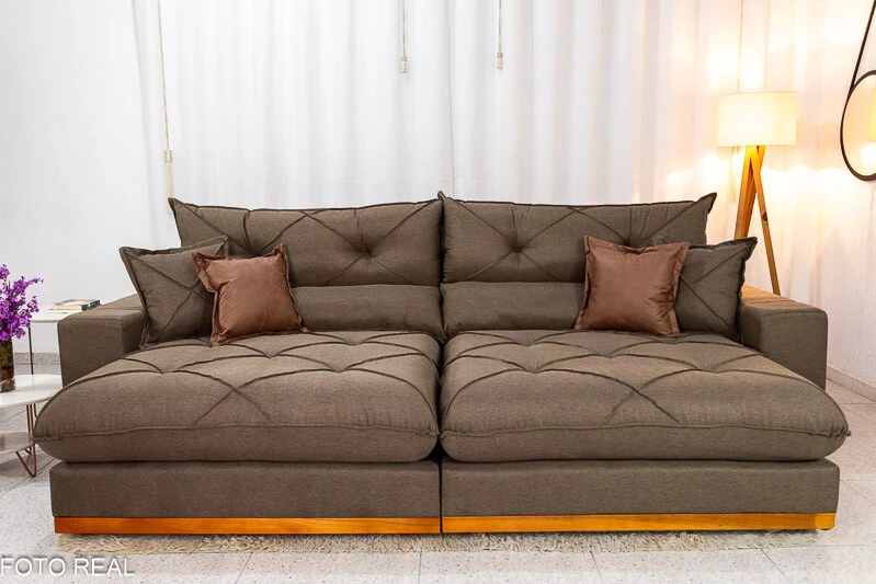 Sofá Retrátil Reclinável Gran Bello 2.90m Linho Marrom - Molas Ensacadas - Imagem 5