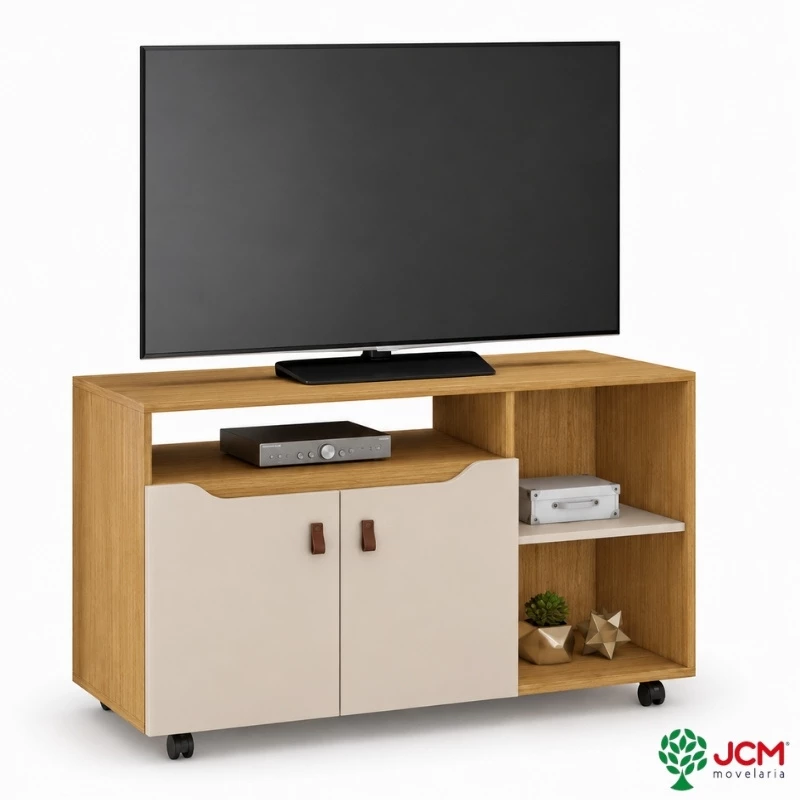 Rack Seleto Candian Larg. 1.21m Cinamomo/Off para TV até 49" - JCM - Imagem 2