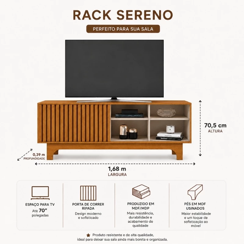 Rack Sereno 1.68m Cinamomo/Off C/Porta Ripada para TV até 70" - JCM - Imagem 8