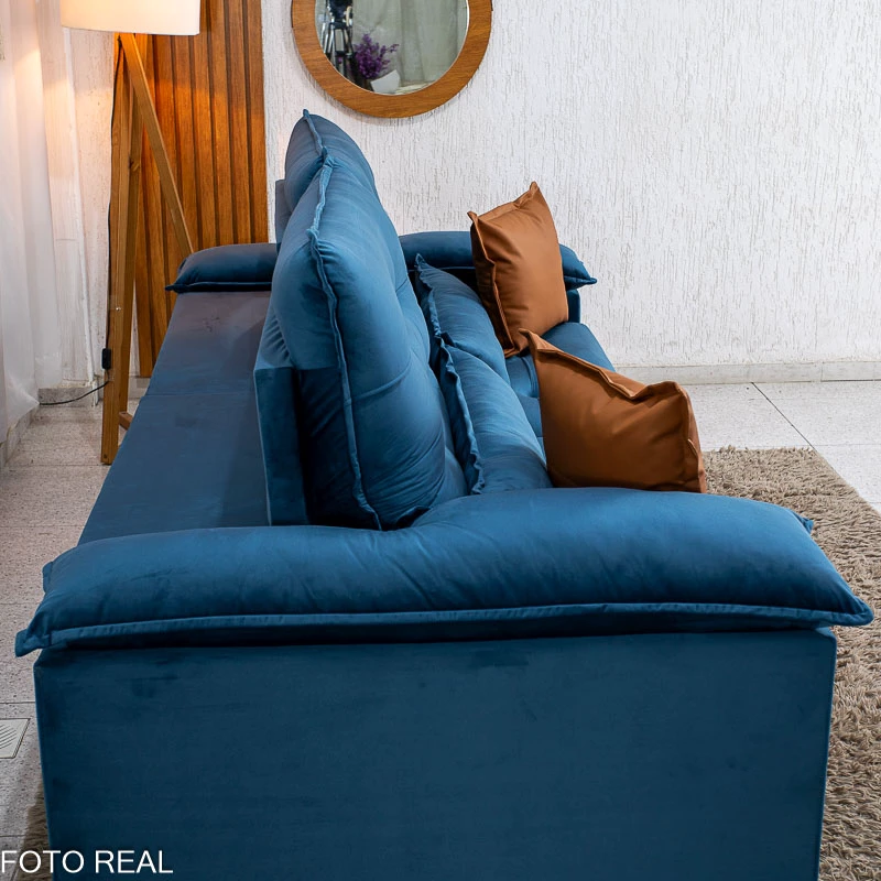 Sofá Retrátil Reclinável Imperial 2.50m Veludo Azul 03 - D33 e Molas Ensacadas - Imagem 3