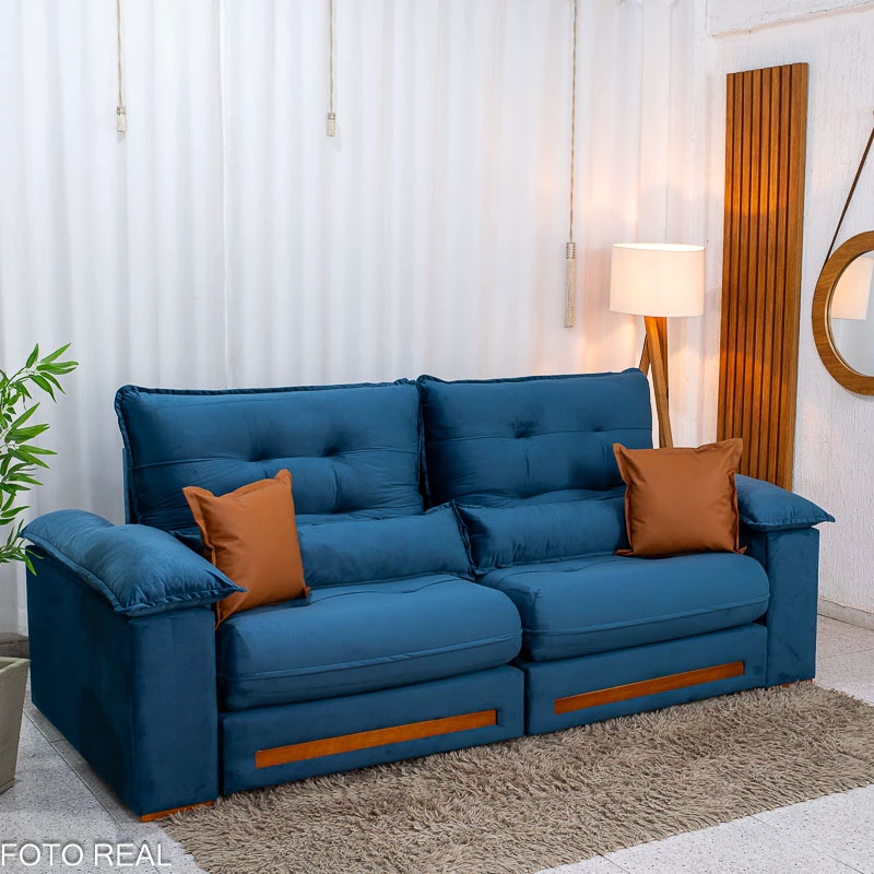 Sofá Retrátil Reclinável Imperial 2.50m Veludo Azul 03 - D33 e Molas Ensacadas - Imagem 11