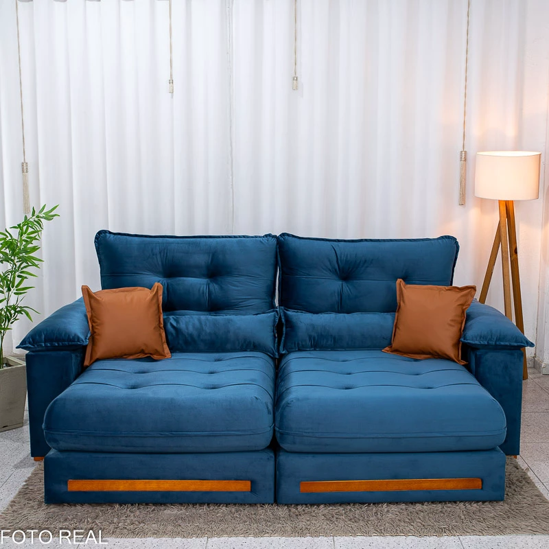 Sofá Retrátil Reclinável Imperial 2.50m Veludo Azul 03 - D33 e Molas Ensacadas - Imagem 8