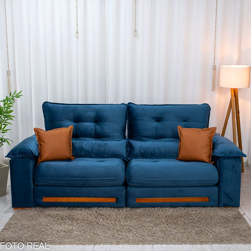 Sofá Retrátil Reclinável Imperial 2.50m Veludo Azul 03 - D33 e Molas Ensacadas - Imagem 7