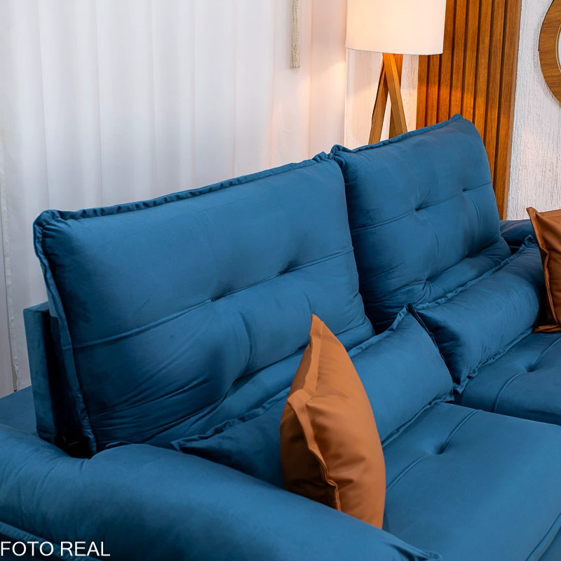 Sofá Retrátil Reclinável Imperial 2.50m Veludo Azul 03 - D33 e Molas Ensacadas - Imagem 6